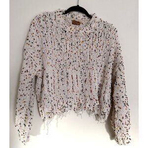 POL‎ Women's Confetti Distressed Cream Long Sleeve Sweater Size Small Bohemian